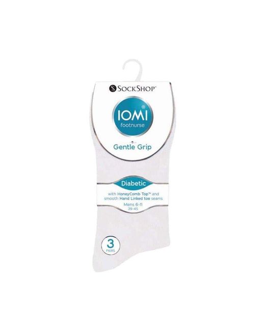 IOMI White 6 Pack Non Elastic Diabetic Socks With Hand Linked Toe Seams for men