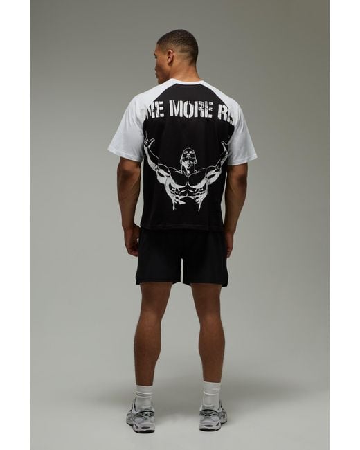 BoohooMAN Black One More Rep Half Sleeve Raglan Oversized T-Shirt for men
