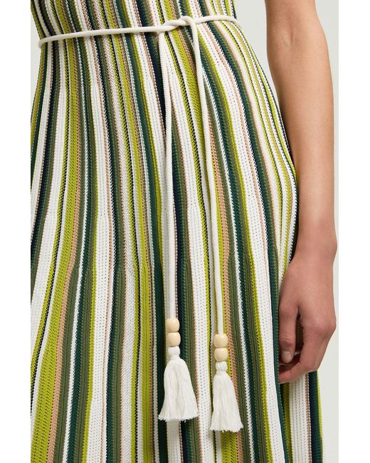 Karen Millen Green Knit Stripe Low Back Belted Midi Dress
