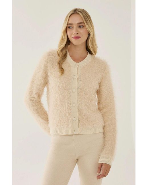 Hiccup Natural Textured Knit Cardigan With Crew Neck