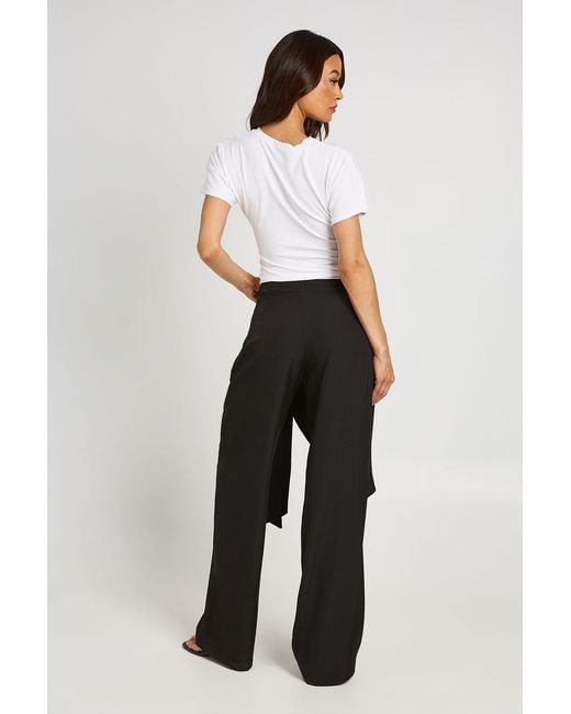 Boohoo White Tall Marl Overlay Tie Wide Leg Tailored Trousers