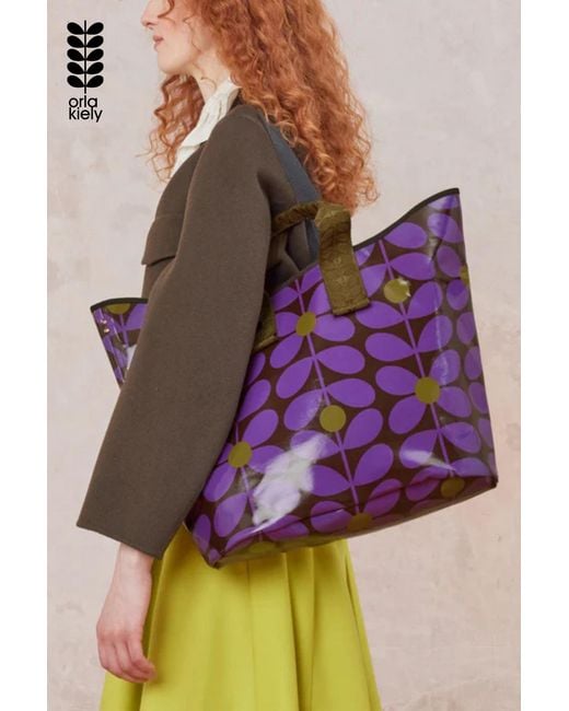 Orla Kiely Purple Retro Stem Print Large Tote Bag With Dual Handles