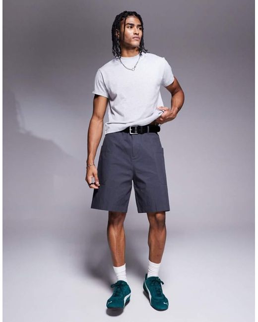 ASOS Blue Mid Length Poplin Cargo Shorts for men