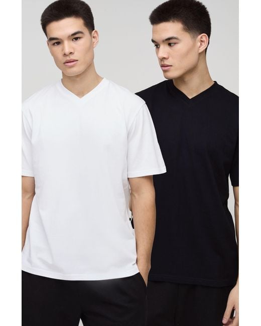 BoohooMAN Black 2 Pack Regular Fit V Neck T-Shirts for men