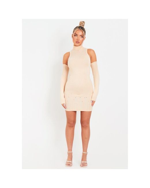 Missy Empire White Missy Empire Knitted Mini Dress With Sleeves