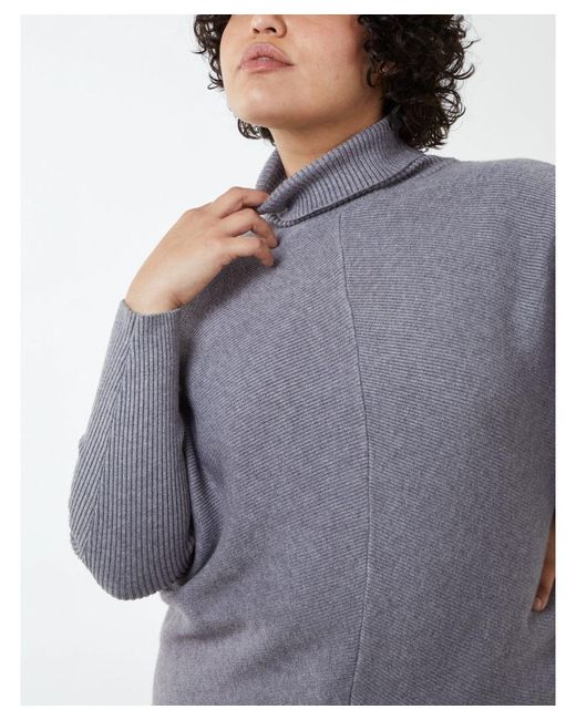 Blue Vanilla Gray Curve Roll Neck Turtle Jumper