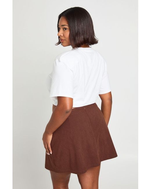 Boohoo White Plus Brushed Herringbone Check Skort