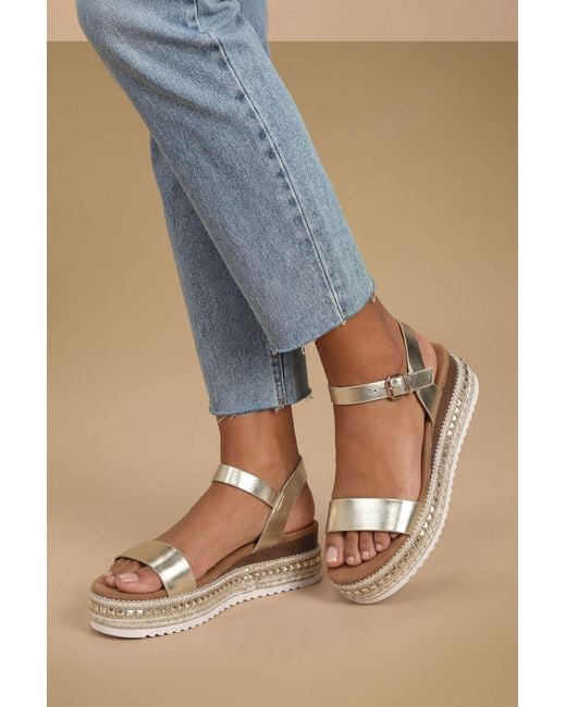 Good for the Sole Blue Hester Faux Leather Embellished Flatform Wedge Sandals