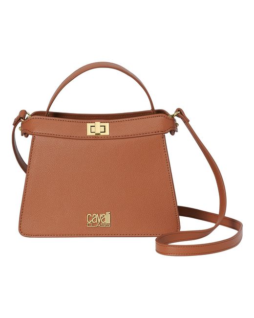 Roberto Cavalli Brown Handbag With Rotating Closure Cchb0208
