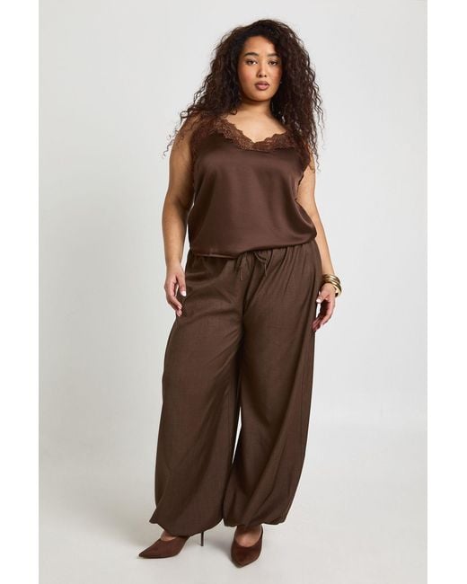 Boohoo Brown Plus Tie Front Marl Wide Leg Trouser