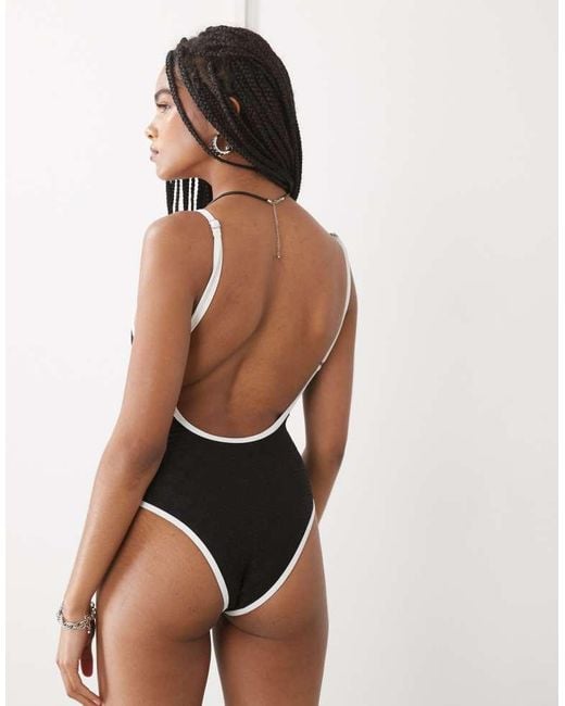 Lioness Black Mademoiselle Contrast Trim Low Back Broderie Swimsuit