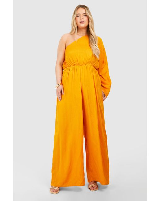Boohoo Orange Plus Flare Sleeve Cheesecloth Jumpsuit