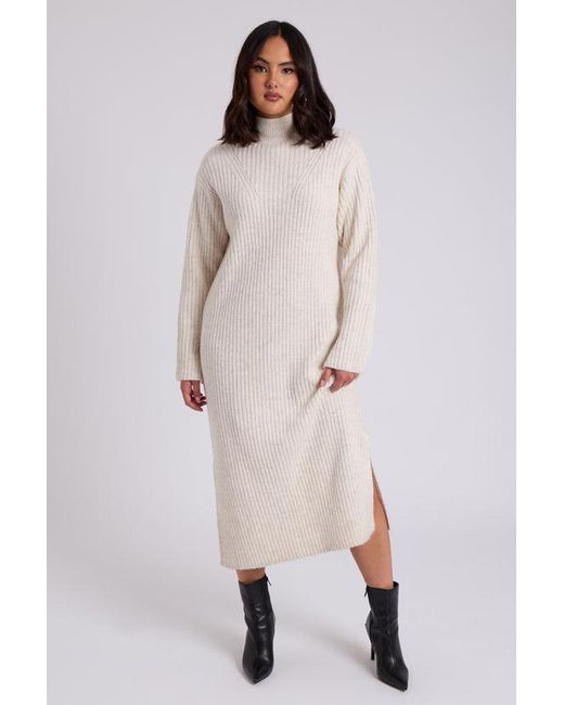 Urban Bliss Natural Stand Neck Ribbed Dress