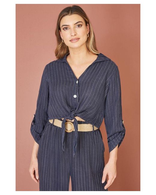 Yumi' Blue Striped Italian Linen Shirt