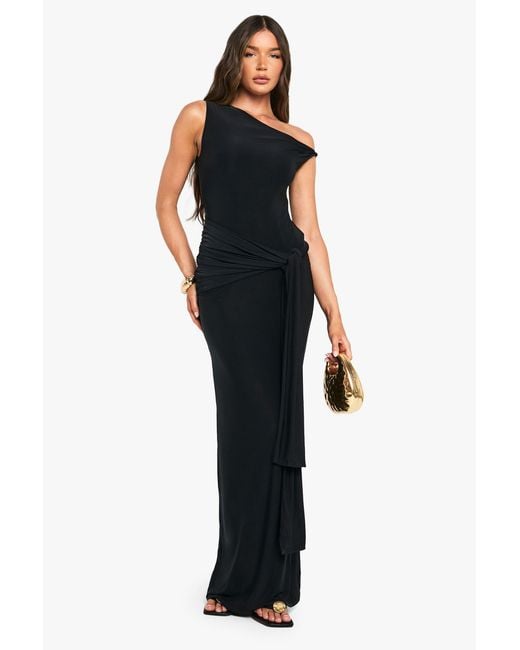 Boohoo Black Slinky Twist Detail Maxi Dress