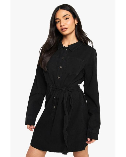 Boohoo Black Denim Shirt Dress