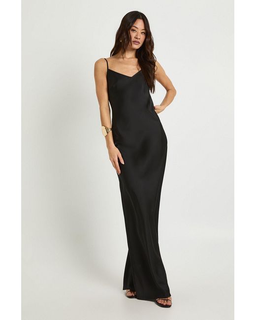 Boohoo Black Tall Satin Slip Column Maxi Dress