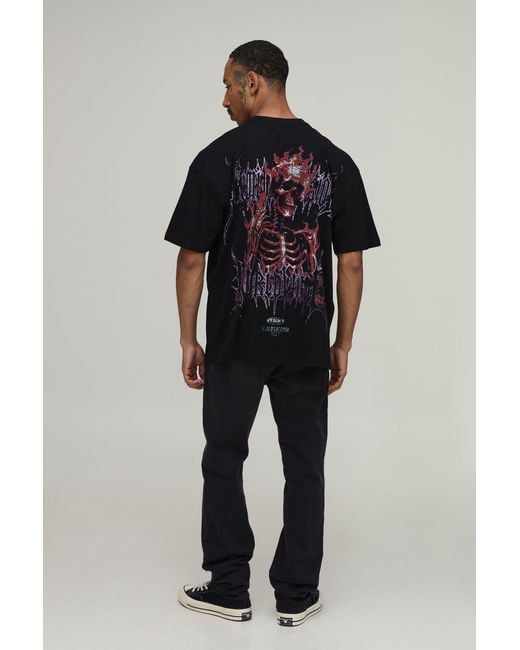 BoohooMAN Black Oversized Skeleton Worldwide Scale Print T-Shirt for men