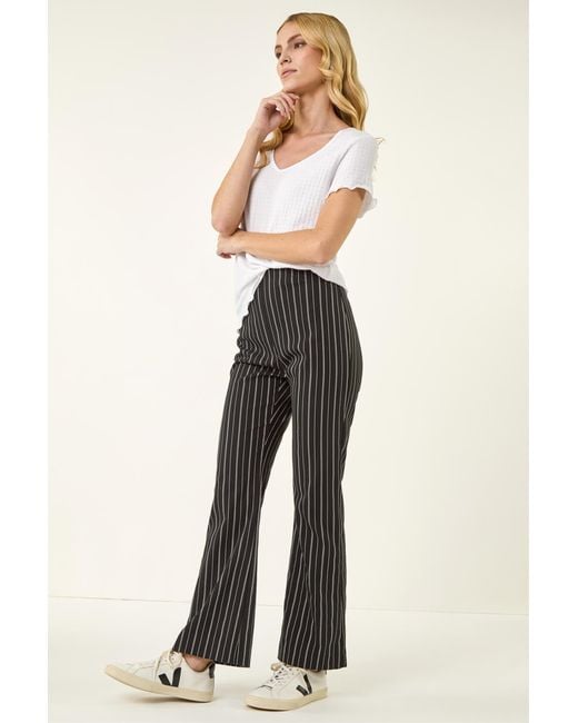 Roman Natural Stripe Print Bootleg Trouser
