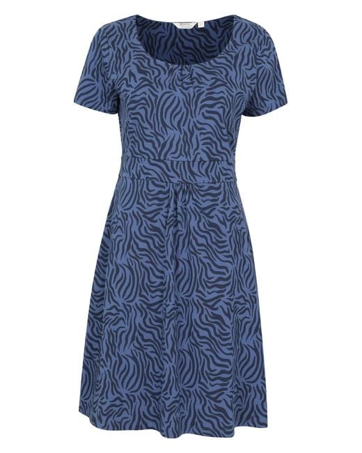 Mountain Warehouse Blue Orchid Patterned Uv Summer Dress With Side Pockets Holiday Beach Cotton