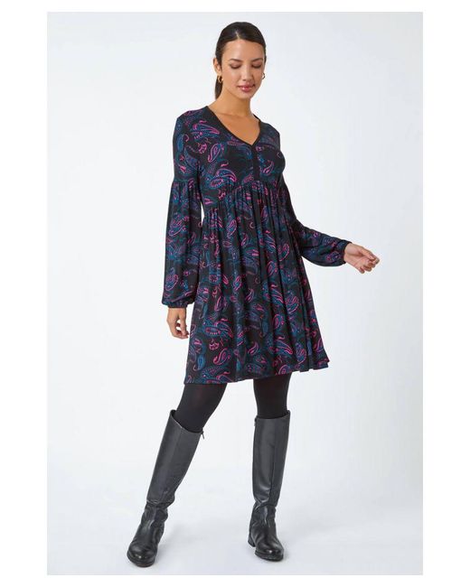 Roman Blue Paisley Print Stretch Jersey Dress