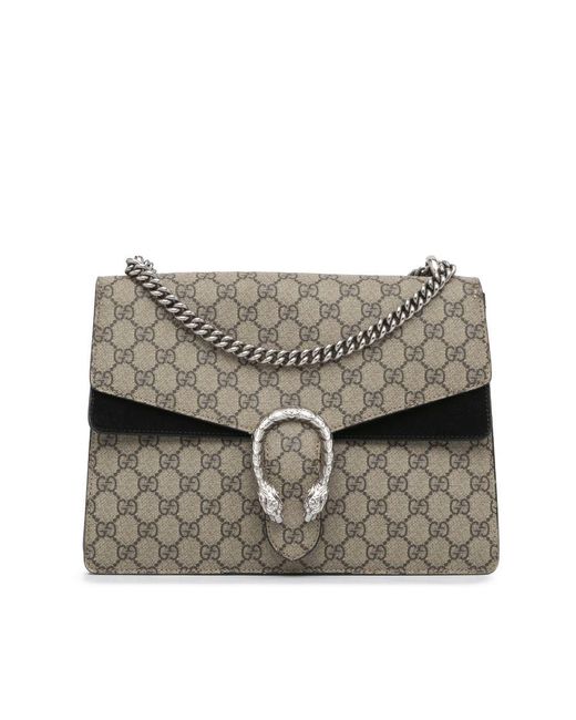 Gucci Gray Vintage Medium GG Supreme Dionysus Shoulder Bag Brown Canvas
