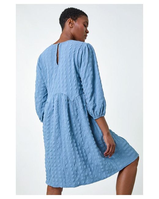 Roman Blue Bubble Textured A-Line Stretch Dress