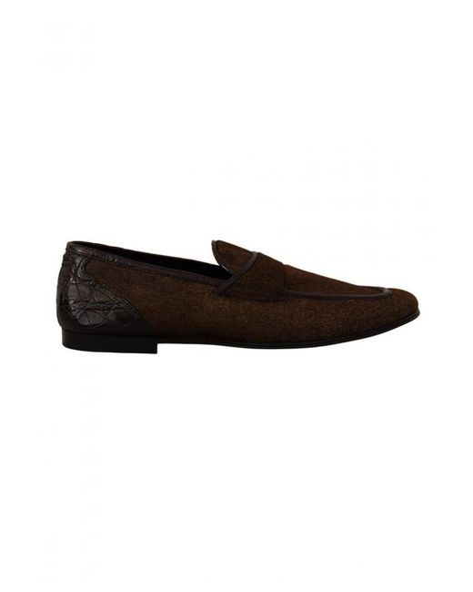 Dolce & Gabbana Black Shoes Dress Loafers Brown Leather Slip for men