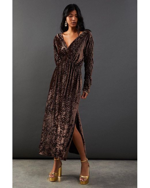 Warehouse Black Burnout Velvet Batwing Midi Dress
