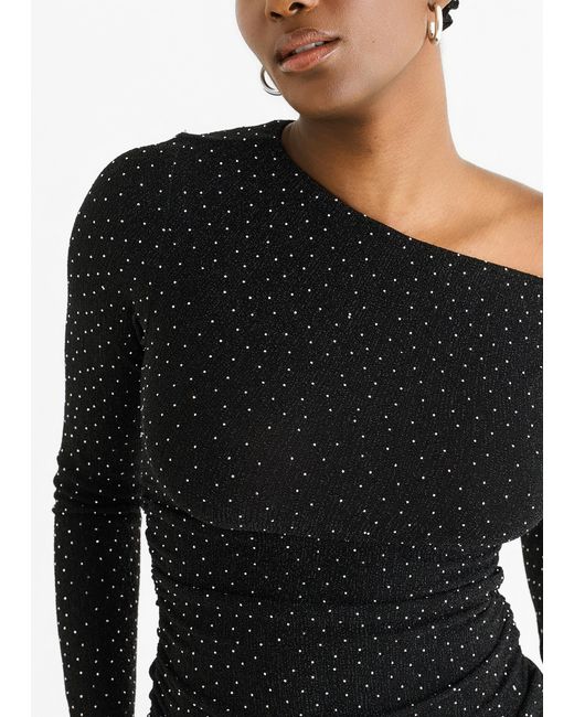 Gini London Black Diamante Slash Neck Top