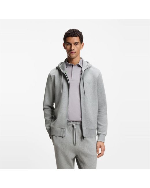 Boss Gray Saggy Full Zip Hoodie With Adjustable Drawstring Hood for men