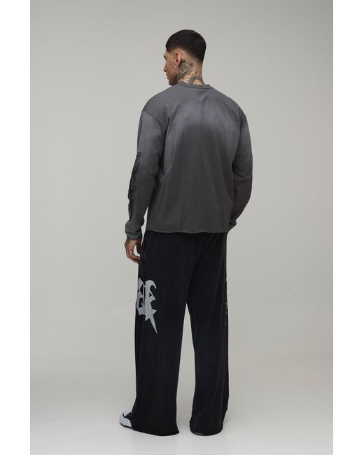 BoohooMAN Black Tall Extreme Wide Leg Embellished Washed Loopback Jogger for men