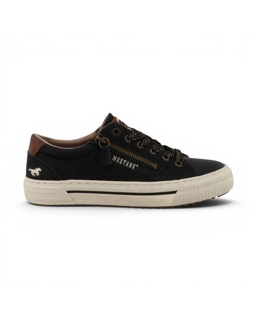 Mustang Black Faux Leather Trainer Sneaker Casual Shoes
