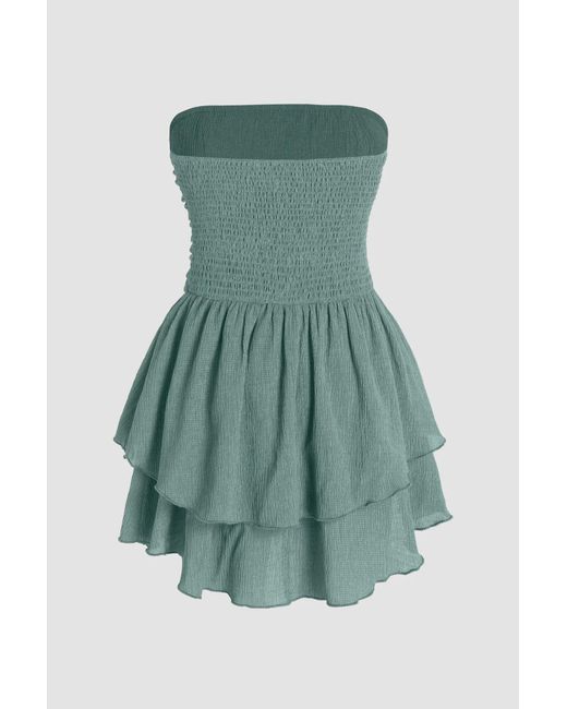 Hiccup Green Strapless Textured Ruffle Mini Dress