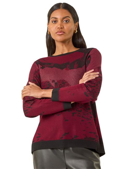 Roman Red Shimmer Colour Block Knit Jumper