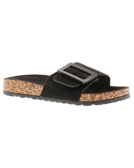 Platino Black Flat Sandals Blink Slip On Micro Fibre