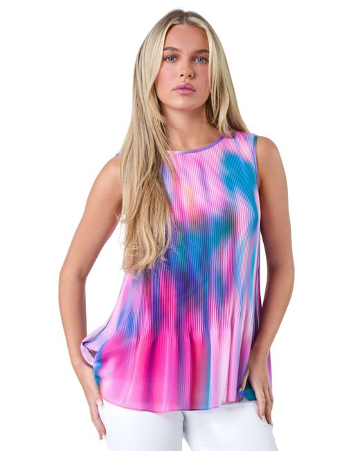 Roman Pink Petite Abstract Pleated Vest Top
