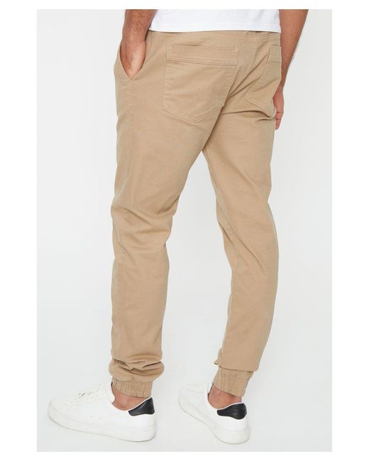 Threadbare Natural 'Metro' Cuffed Casual Trousers With Stretch for men