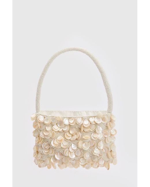 Boohoo Blue Pearl & Shell Scallop Detail Shoulder Bag