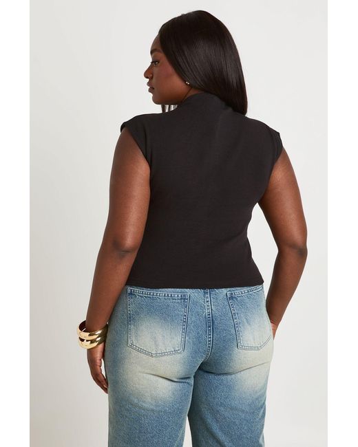 Boohoo Black Plus Compact Cotton Button Through Cap Sleeve Top