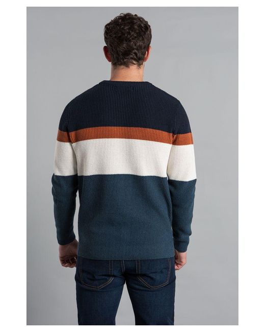 Kensington Eastside Blue Striped Waffle Knit Jumper With Crew Neck for men