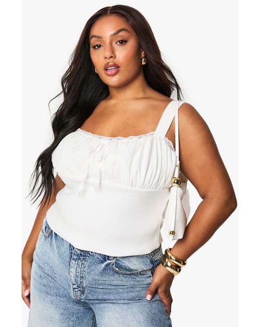 Boohoo White Plus Ruched Milkmaid Top