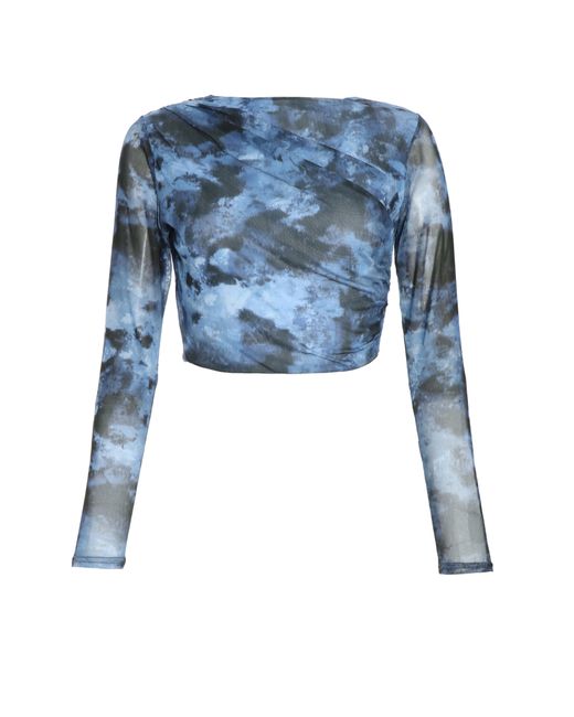 Quiz Blue Marble Print Mesh Crop Top