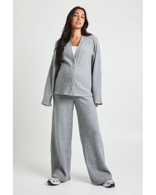 Boohoo Gray Maternity Soft Rib Slouchy Cardigan & Wide Leg Trouser