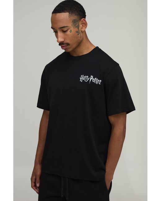 BoohooMAN Black Oversized Harry Potter License Print T-Shirt for men