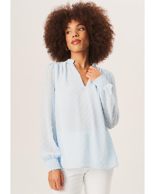Gini London White Dobby Chiffon Bluse Mit Rüschenausschnitt