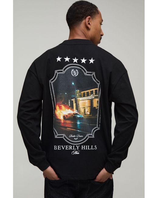 BoohooMAN Gray Oversized Car Photographic Print Long Sleeve T-Shirt Cotton for men