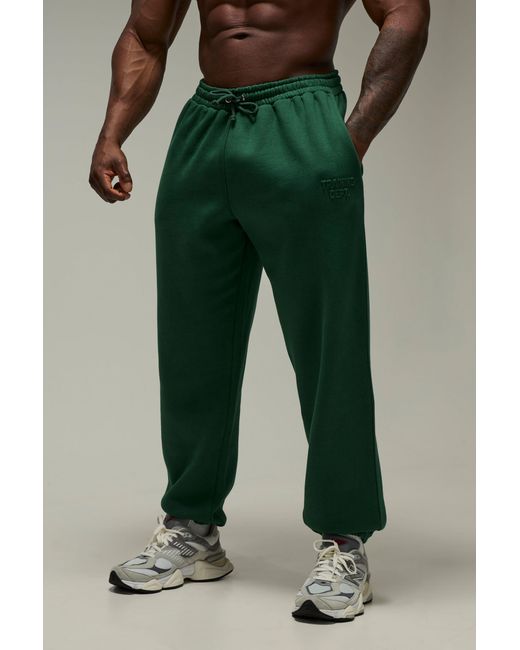 BoohooMAN Green Training Dept Oversized Embossed Joggers for men