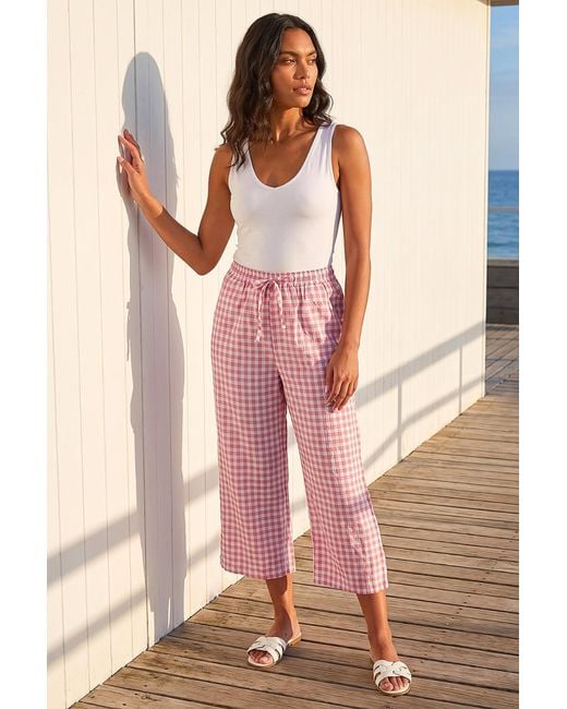 Roman Pink Gingham Tie Waist Cropped Trouser