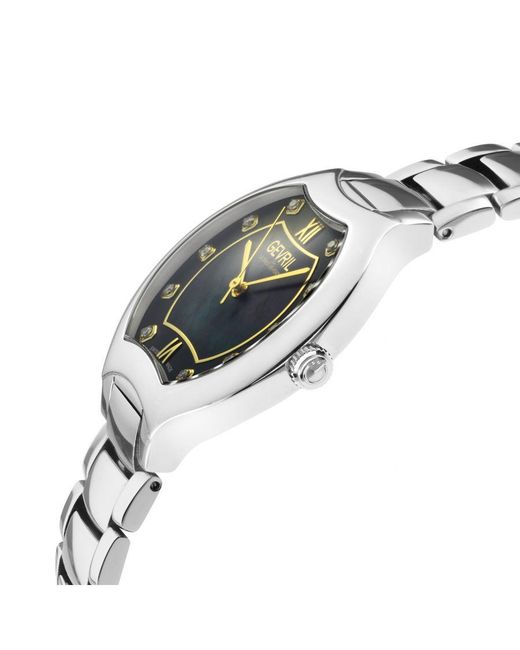 Gevril Metallic Lugano Swiss Diamond Watch, Mop Dial,316L Stainless Steel Case, 316L Bracelet